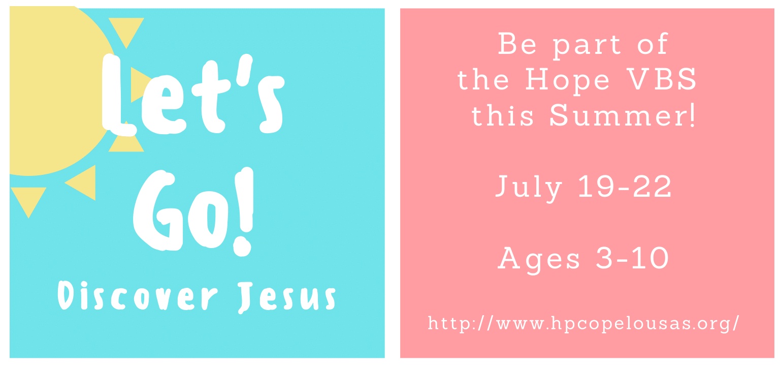 Vacation Bible School: July 19-22, 2021